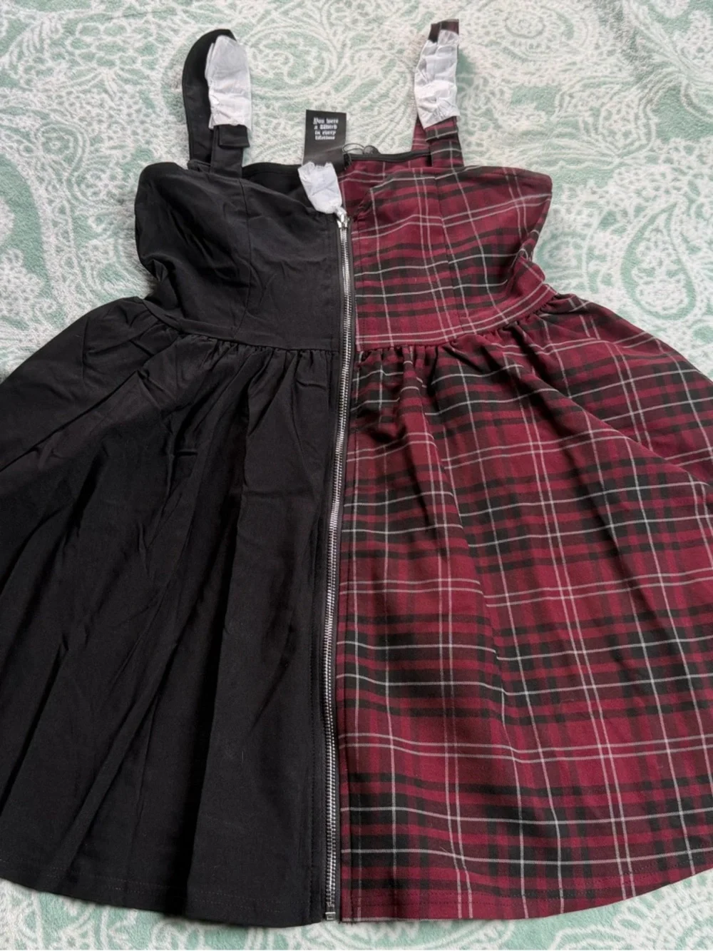 KILLSTAR Black and Burgundy Plaid Dress with Zipper Size M New With Tags - Picture 1 of 9